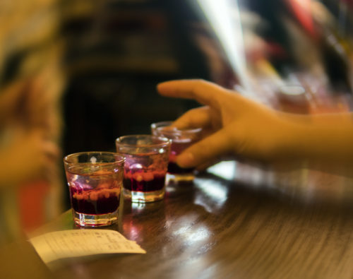 shot glasses on a counter