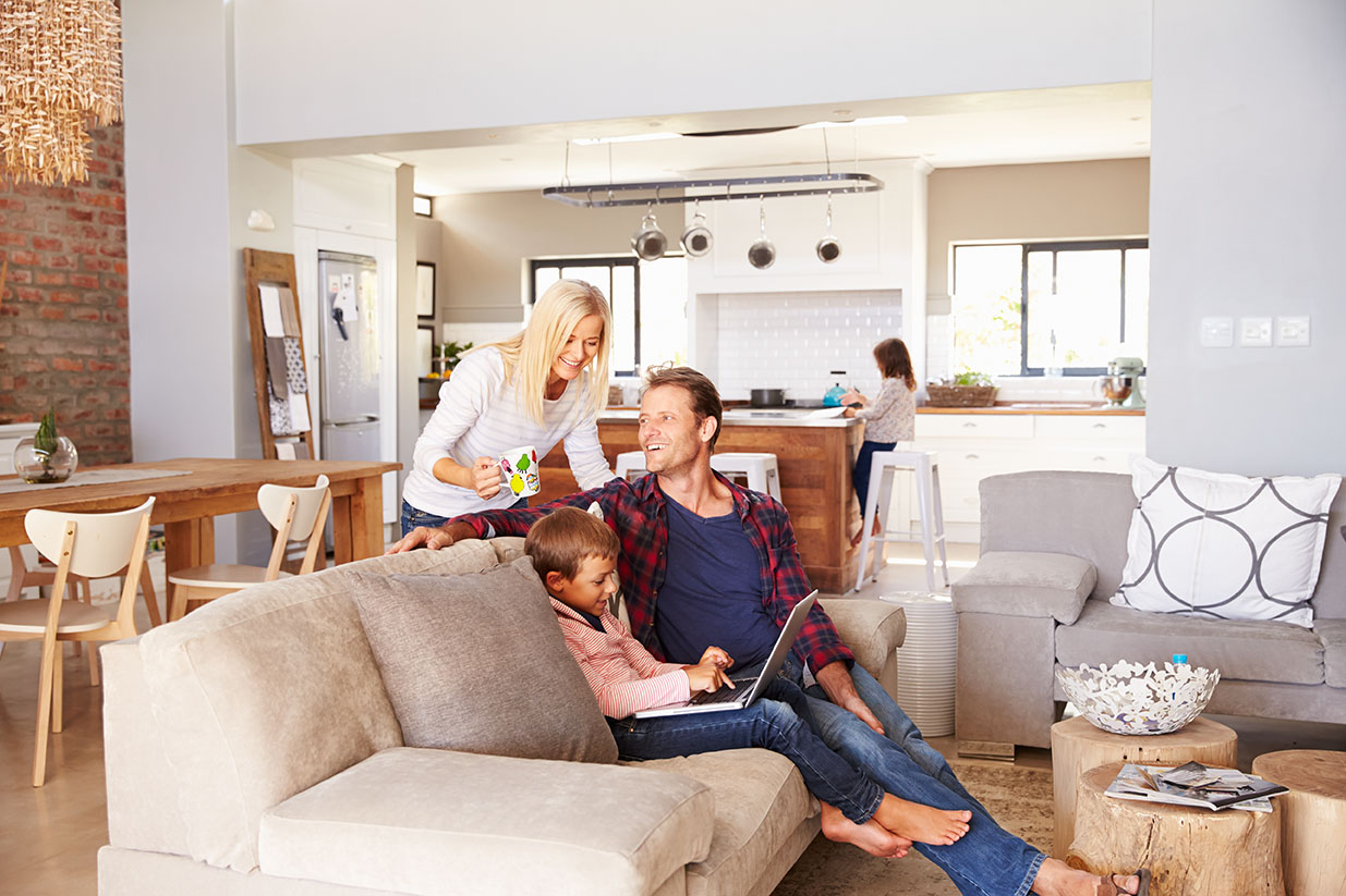 Family interacting in a modern looking living room